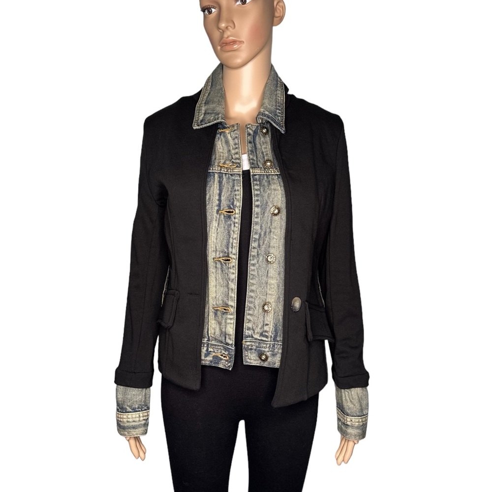 Amici new women blue/black long sleeve denim elbow patch blazer size small